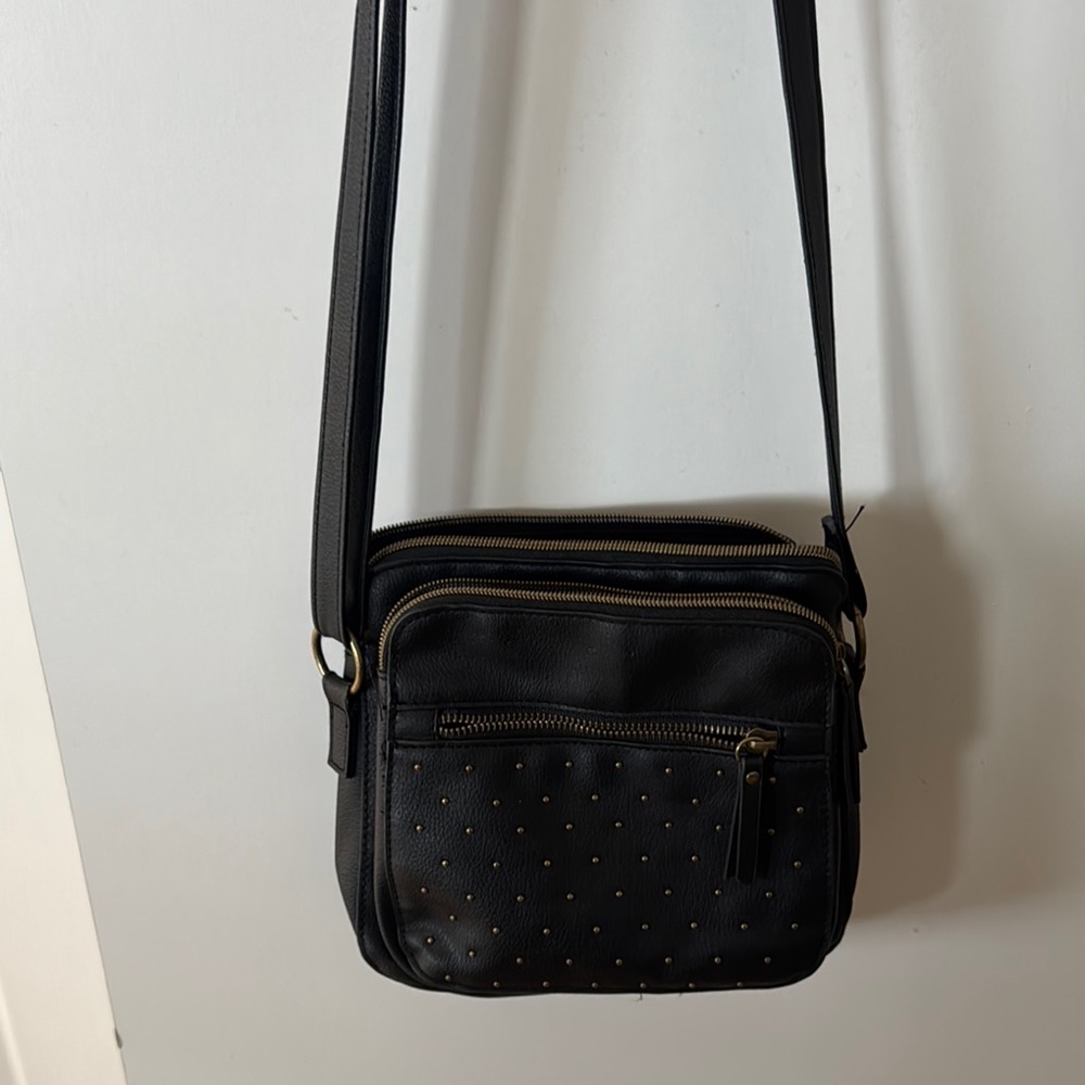 Black Crossbody Bag with Gold Accents